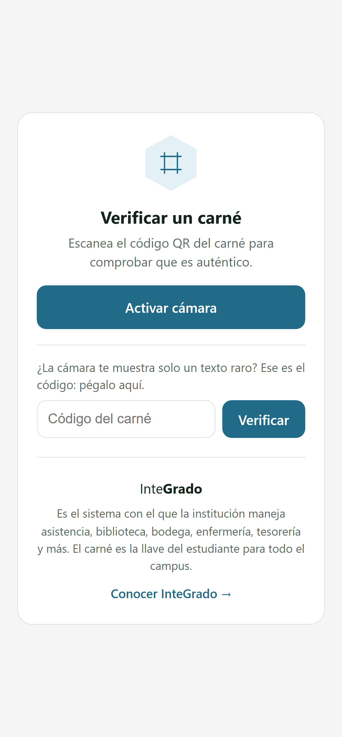 Verificador público de carnés de InteGrado